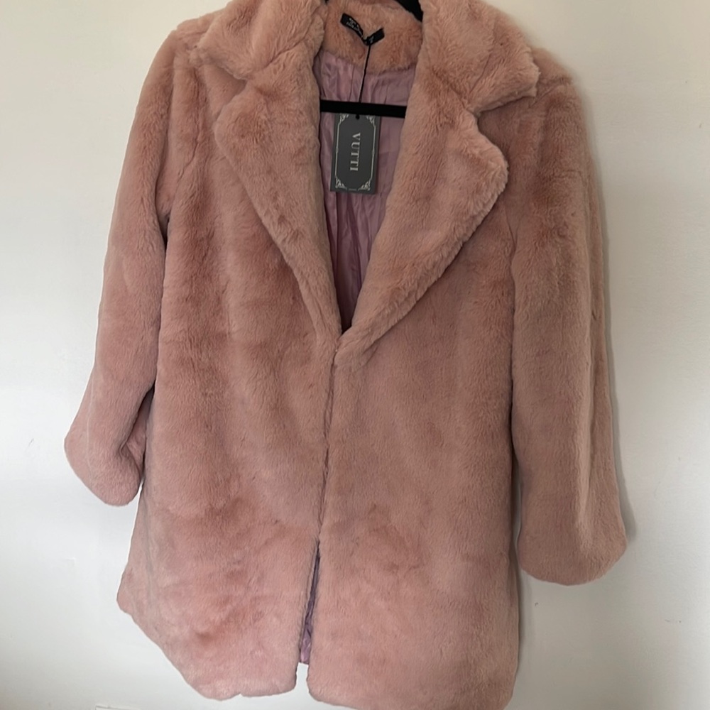 Blush Faux Fur Long Sleeve Winter Coat